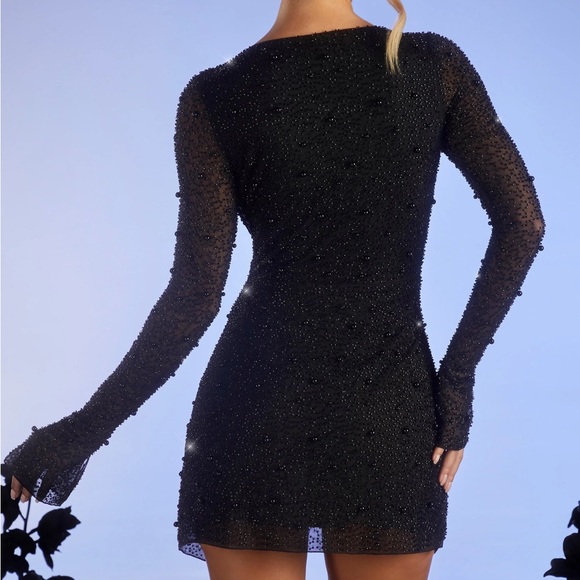 OhPolly CHELSEA Embellished Wrap Over A-Line Mini Dress in Black size:6 sparkly - Picture 2 of 6